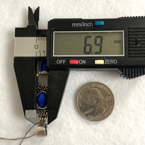 Sterling Silver 925 Lapis Lazuli Scrollwork 2 Stone Pendant Necklace 18" Chain - Picture 14 of 16